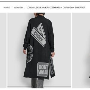 DKNY Black and Gray Long Sleeve Cardigan Oversized Xs/S